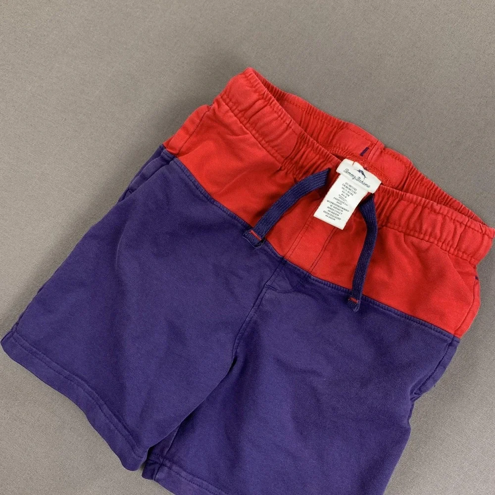 Tommy Bahama Shorts Youth Medium 7/8 Red Purple Colorblock Drawstring Knit Boys‎
